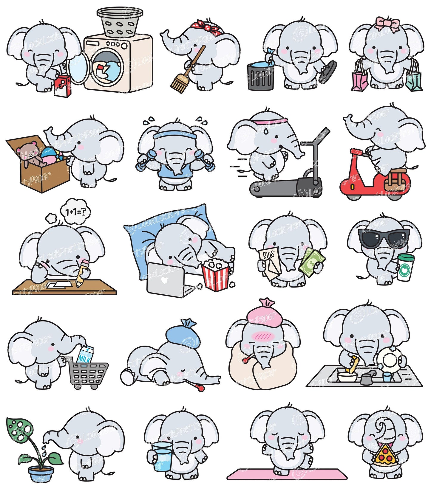 Premium Vector Clipart - Kawaii Elephant - Cute Penguin Planning Clipart - Instant Download - Kawaii Clipart