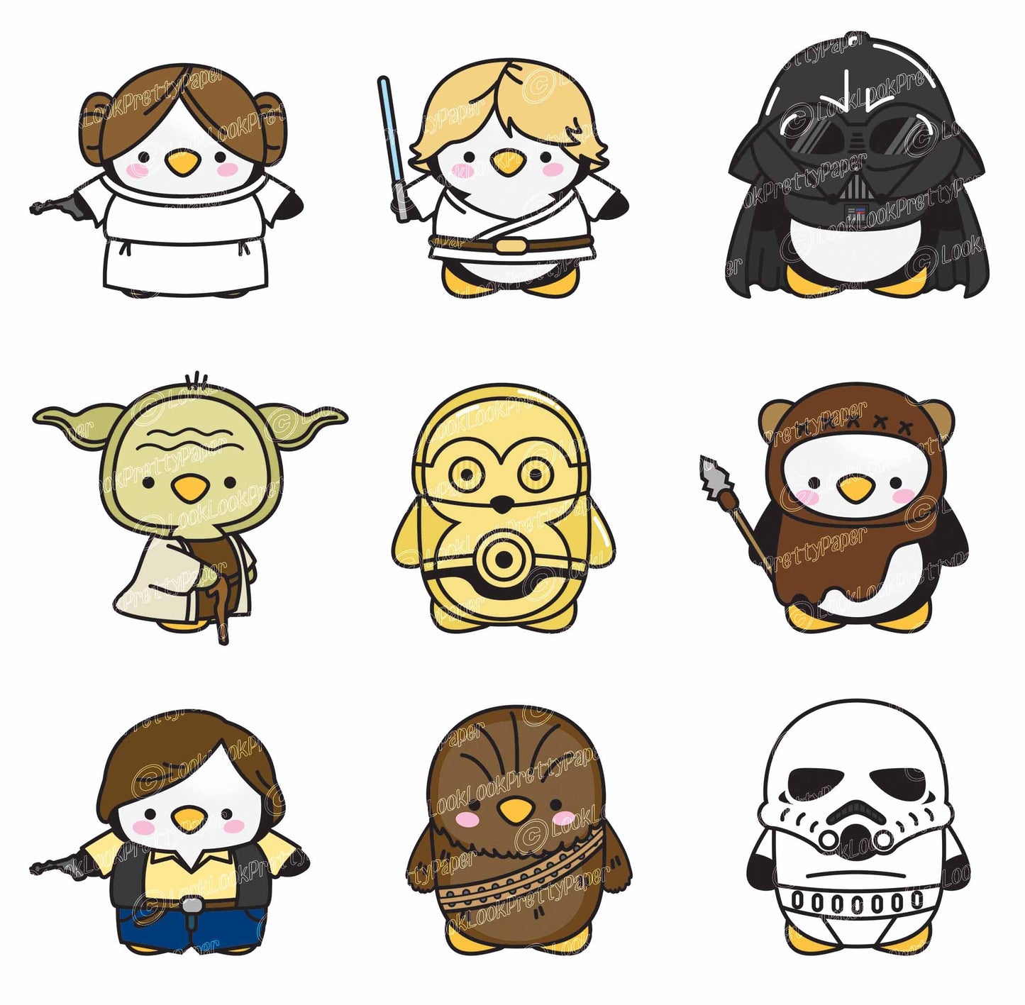 Premium Vector Clipart - Kawaii Penguins Star Wars - Cute Penguins Clipart Set - High Quality Vectors - Kawaii Star Wars Clipart