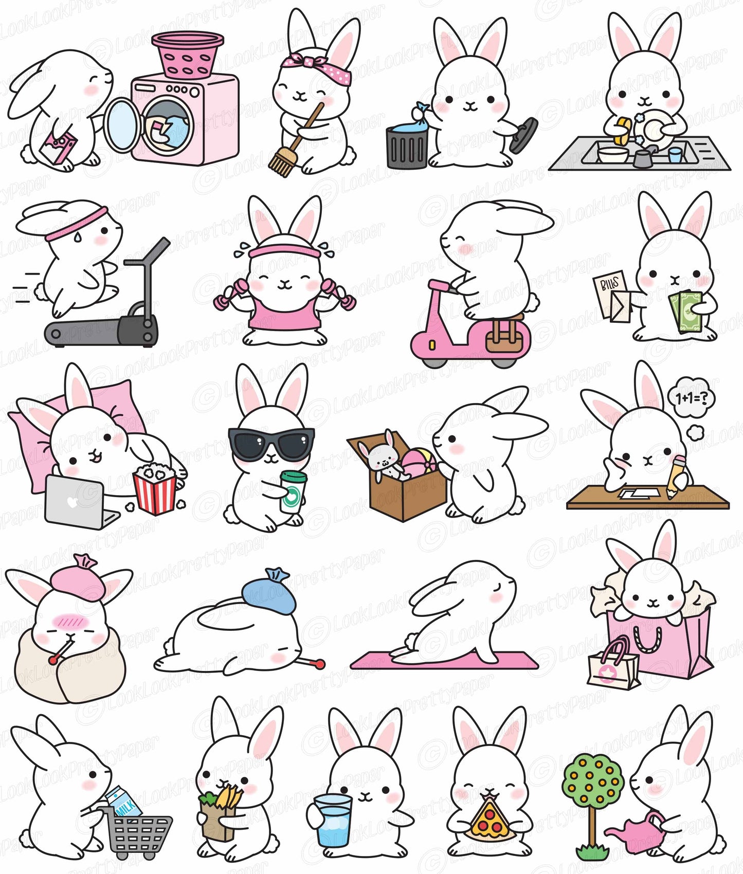 Premium Vector Clipart - Kawaii Bunny - Cute Bunny Planning Clipart - Instant Download - Kawaii Clipart