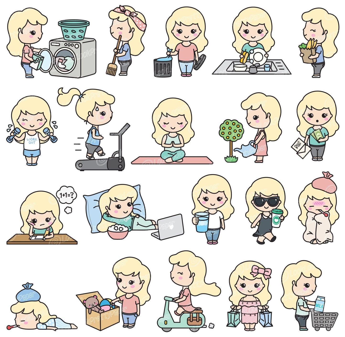 Premium Vector Clipart - Cute Me - Kawaii Girl - Cute Girl Planning Clipart - Blonde Hair - Kawaii Clipart