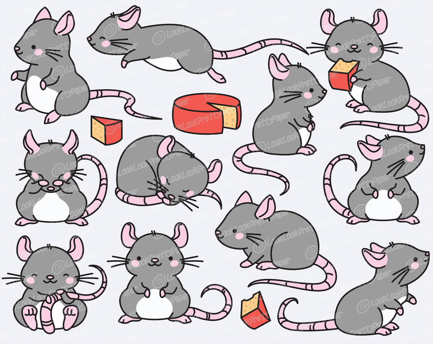 Premium Vector Clipart - Kawaii Rats - Cute Rat Clipart Set - High Quality Vectors - Instant Download - Kawaii Clipart