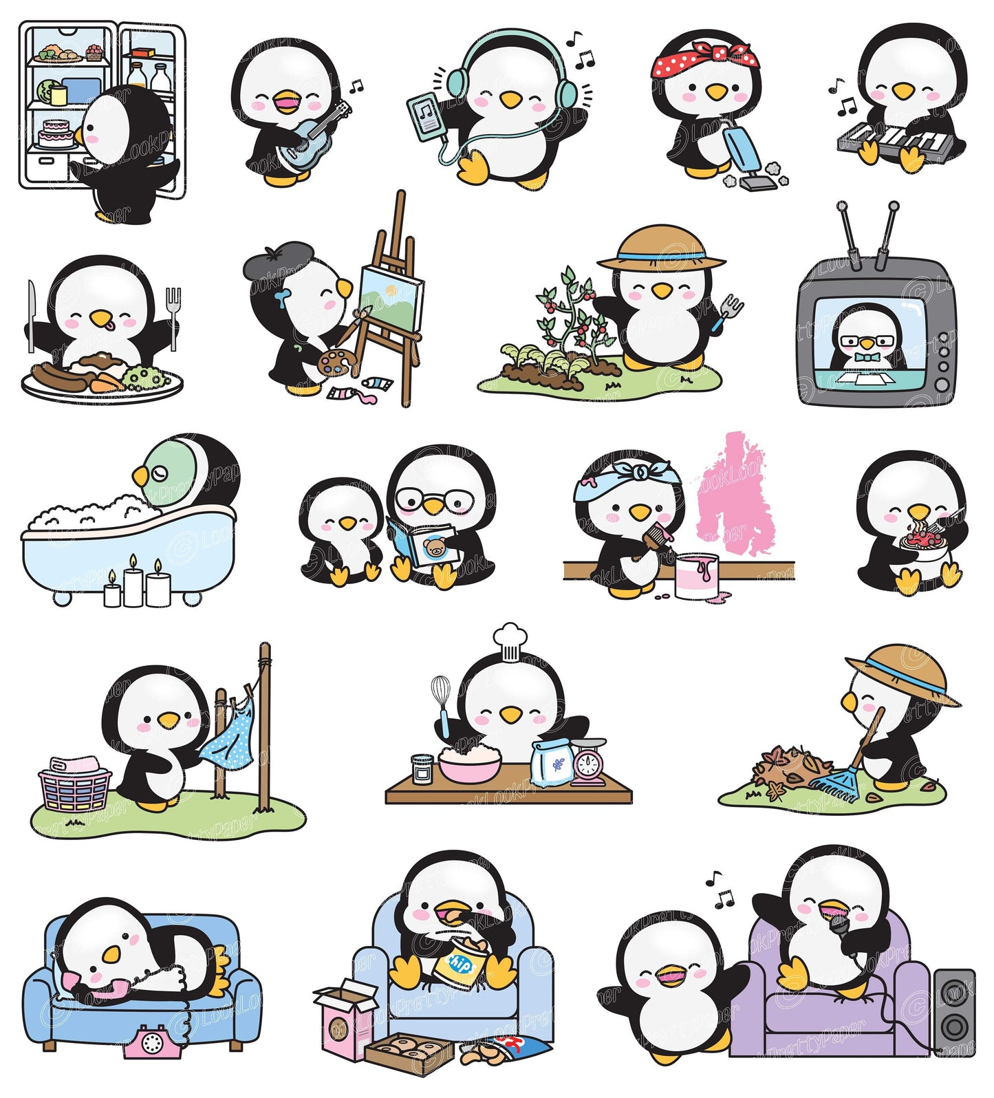 Premium Vector Clipart - Kawaii Penguin - Cute Penguin Locked Down at Home Clipart - Penguin Lockdown - Instant Download - Kawaii Clipart