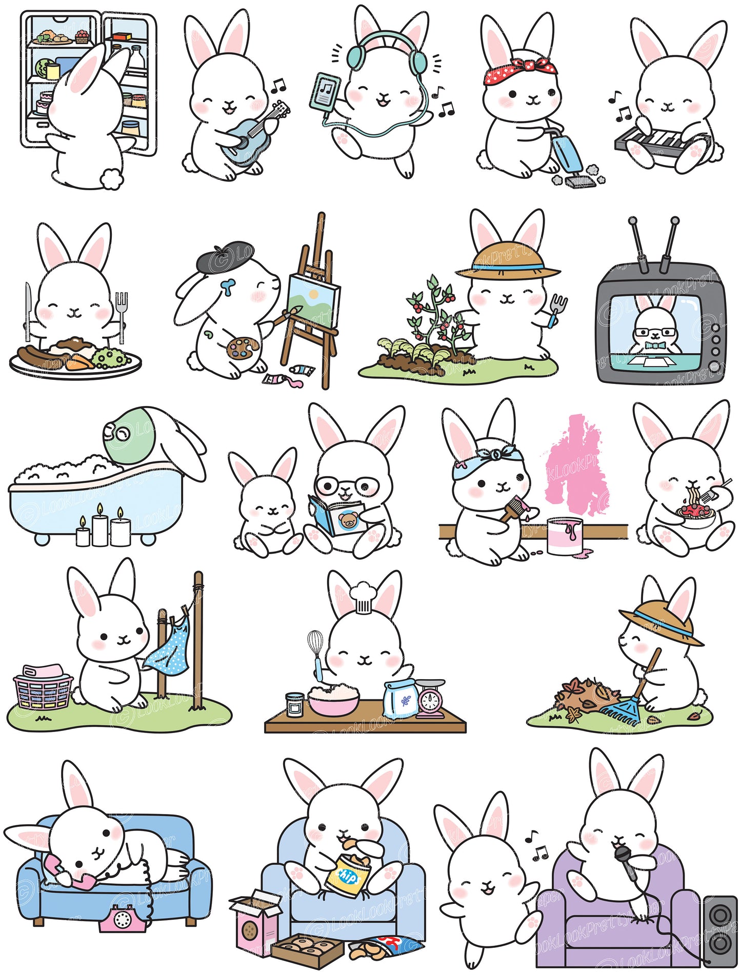 Premium Vector Clipart - Kawaii Bunny - Cute Bunny Locked Down at Home Clipart - Bunny Lockdown - Instant Download - Kawaii Clipart