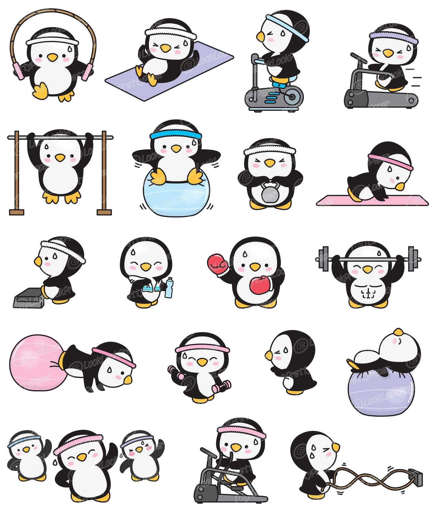 Premium Vector Clipart - Kawaii Workout Penguins - Cute Workout Penguins Clipart Set - High Quality Vectors - Kawaii Workout Clipart