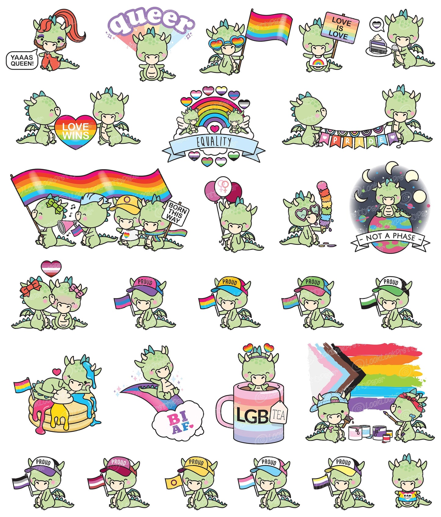 Premium Vector Clipart - Kawaii LGBTQ Pride Dragon - Cute Dragon Queer Pride Clipart - Instant Download - Kawaii Clipart