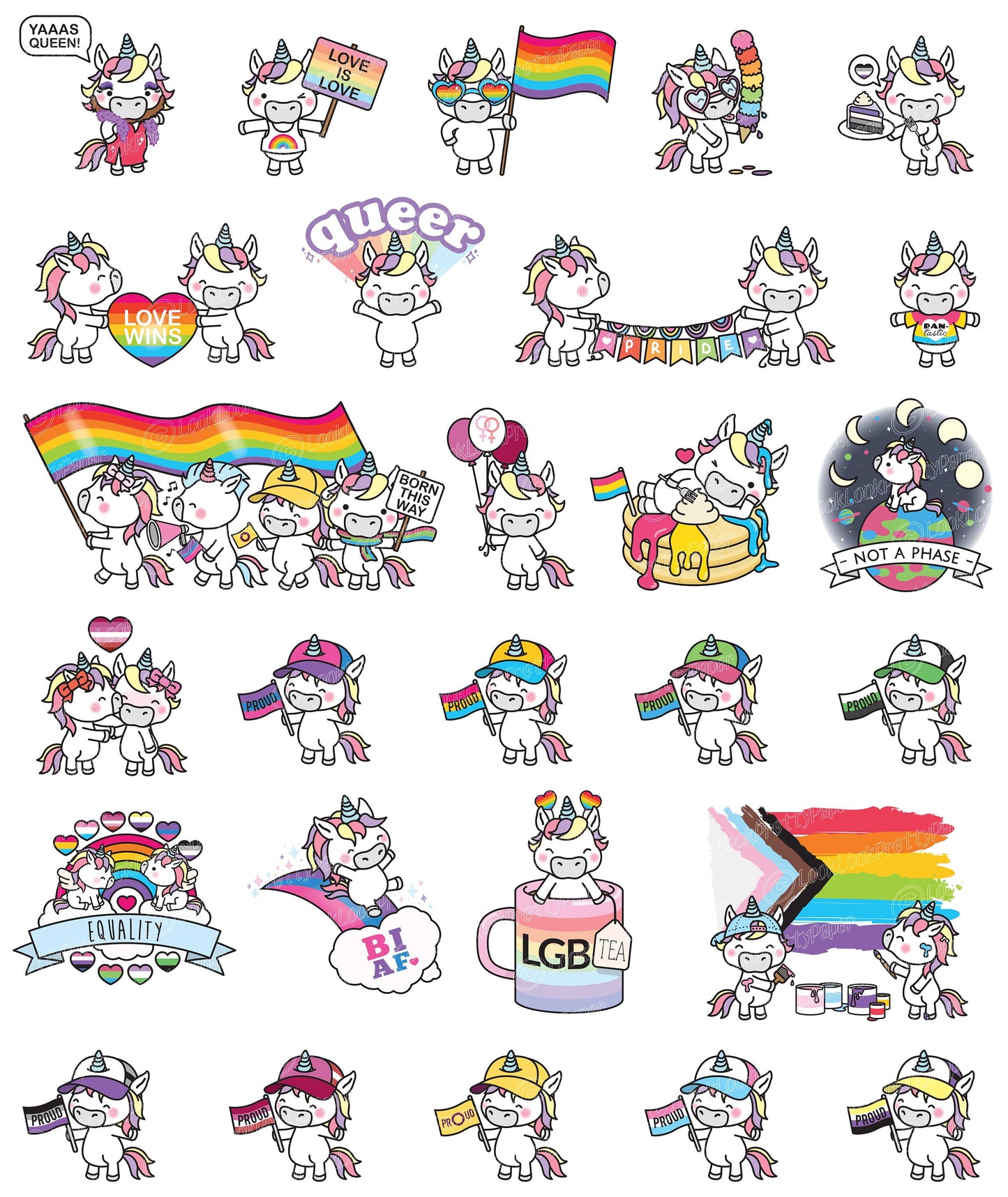 Premium Vector Clipart - Kawaii LGBTQ Pride Unicorn - Cute Unicorn Queer Pride Clipart - Instant Download - Kawaii Clipart