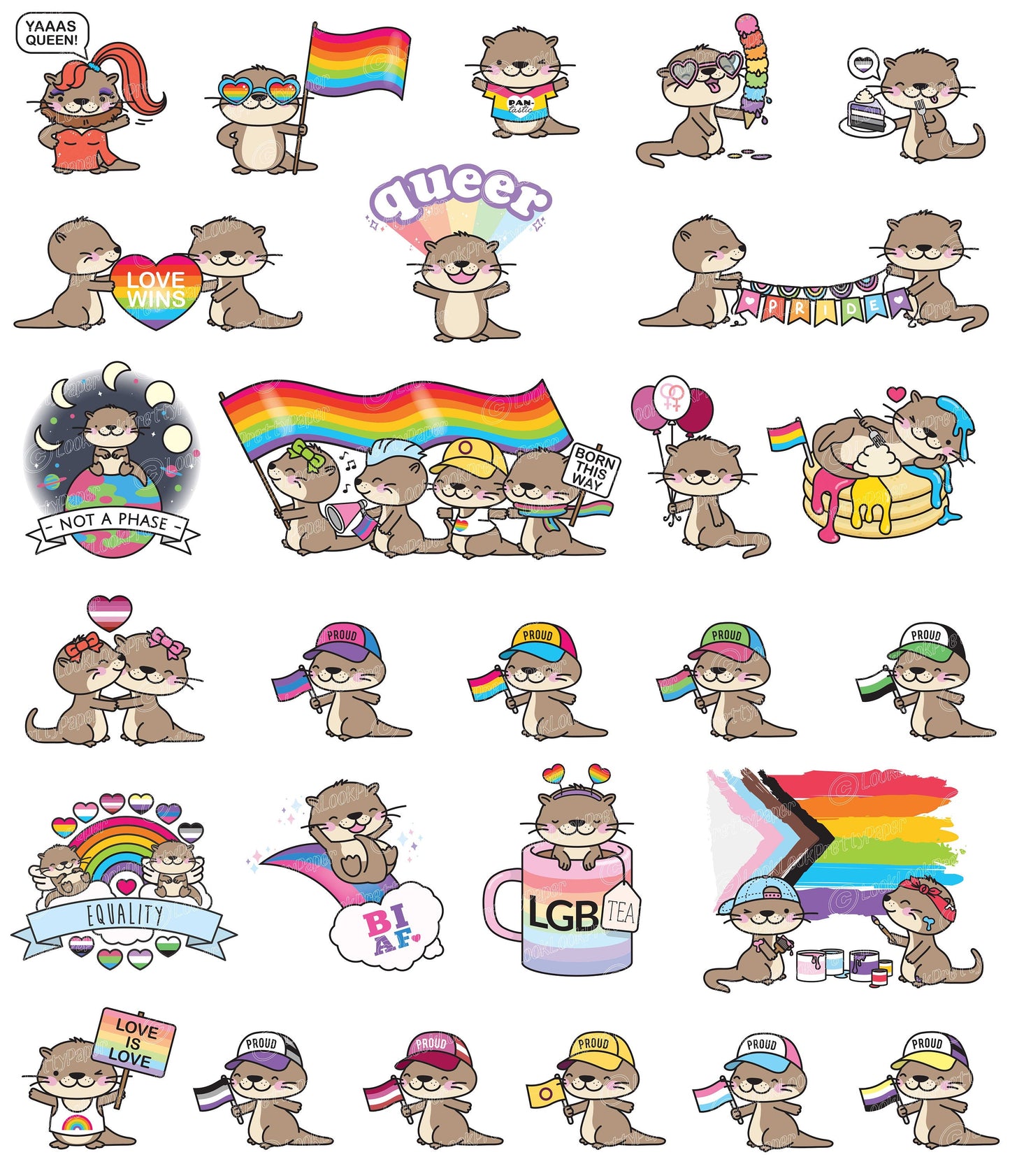 Premium Vector Clipart - Kawaii LGBTQ Pride Otter - Cute Otter Queer Pride Clipart - Instant Download - Kawaii Clipart