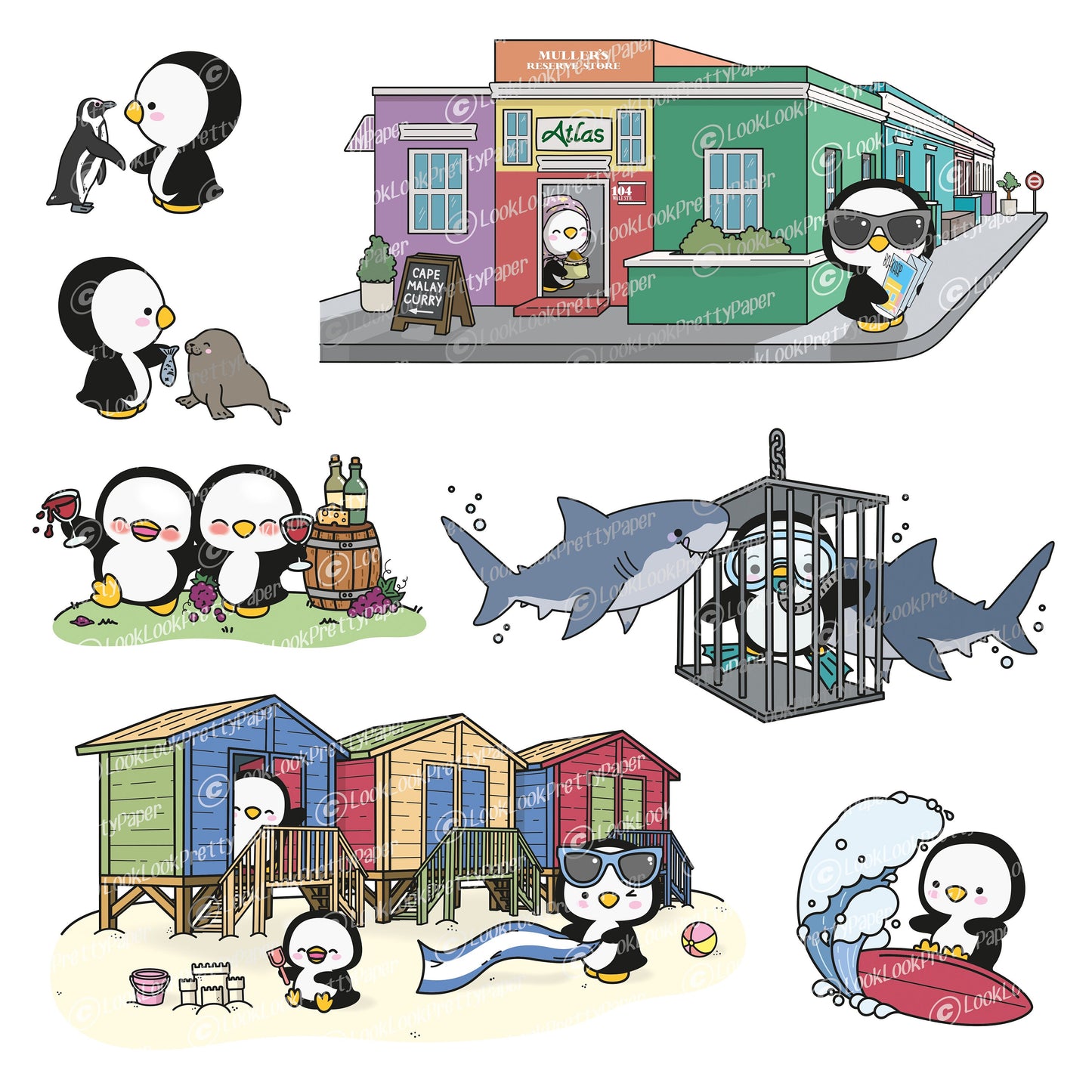 Premium Vector Clipart - Kawaii Penguins - Cape Town - High Quality Vectors - Kawaii Travel Clipart