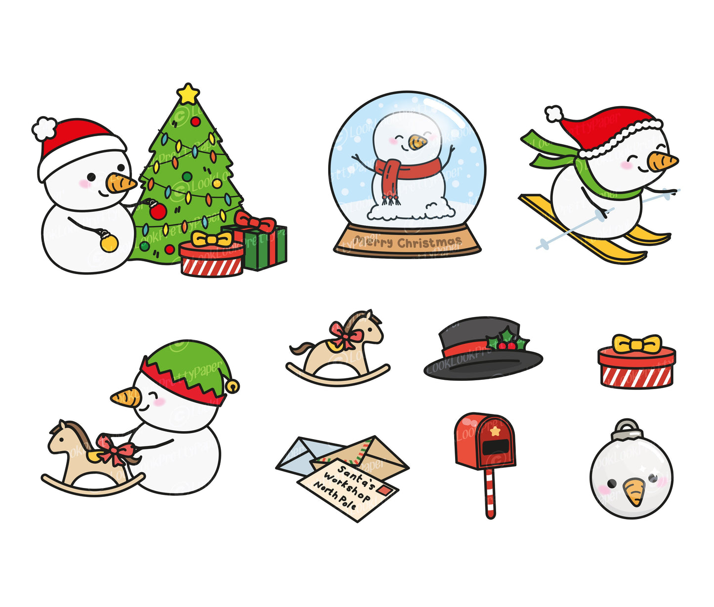 Premium Vector Clipart - Kawaii Snowman - Cute Christmas Snowmen Clipart Set - High Quality Vectors - Instant Download - Kawaii Clipart