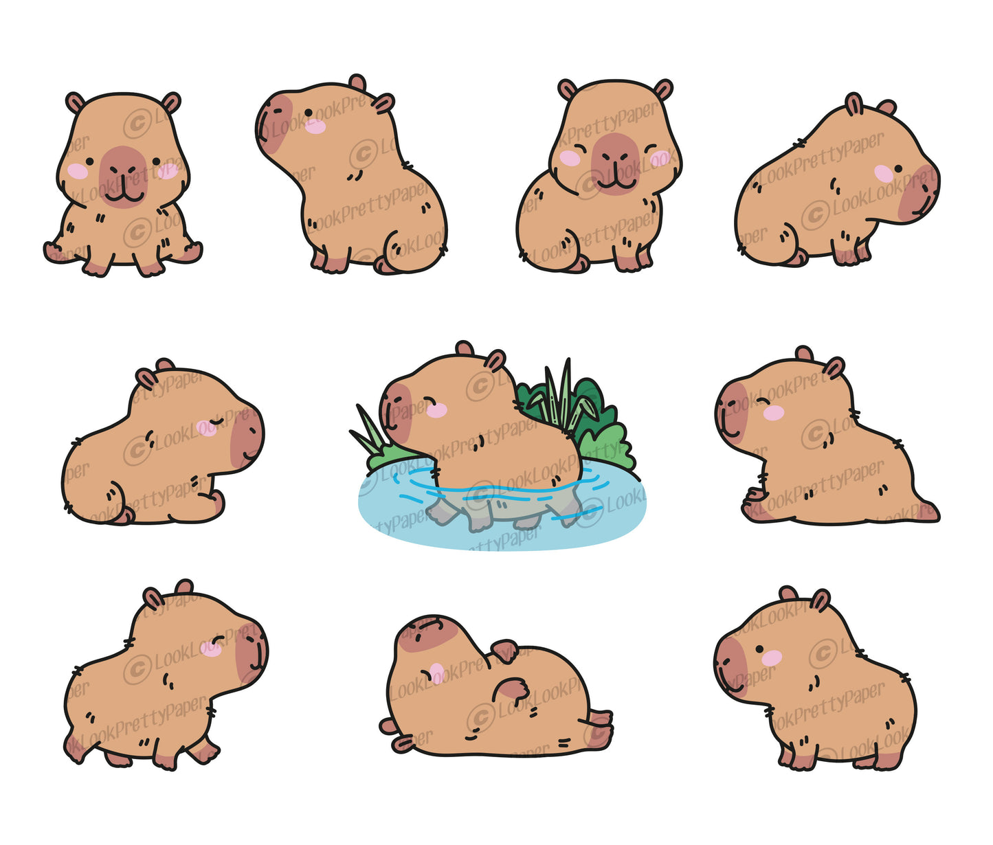 Premium Vector Clipart - Kawaii Capybara - Cute Capybara Clipart - Instant Download - Kawaii Clipart