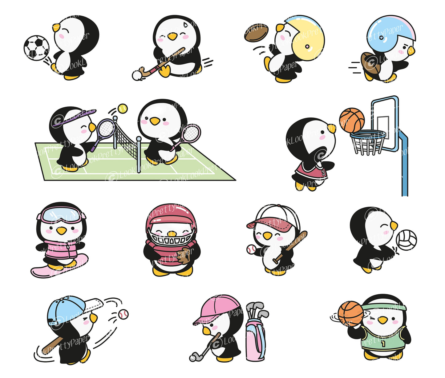 Premium Vector Clipart - Kawaii Sport Penguin - Cute Penguin Sporty Clipart - Instant Download - Kawaii Clipart