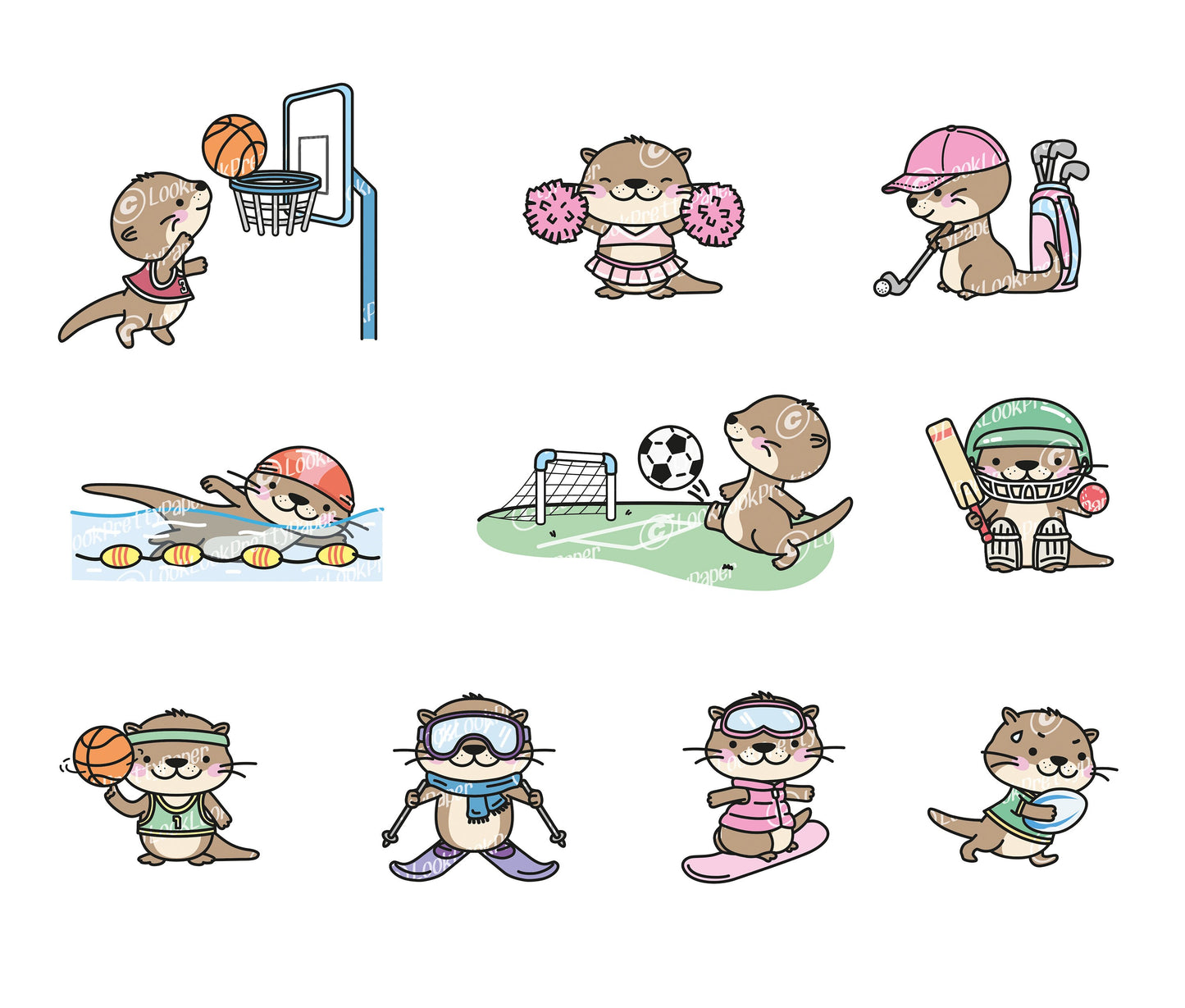 Premium Vector Clipart - Kawaii Sporty Otter - Cute Otter Sport Clipart - Instant Download - Kawaii Clipart