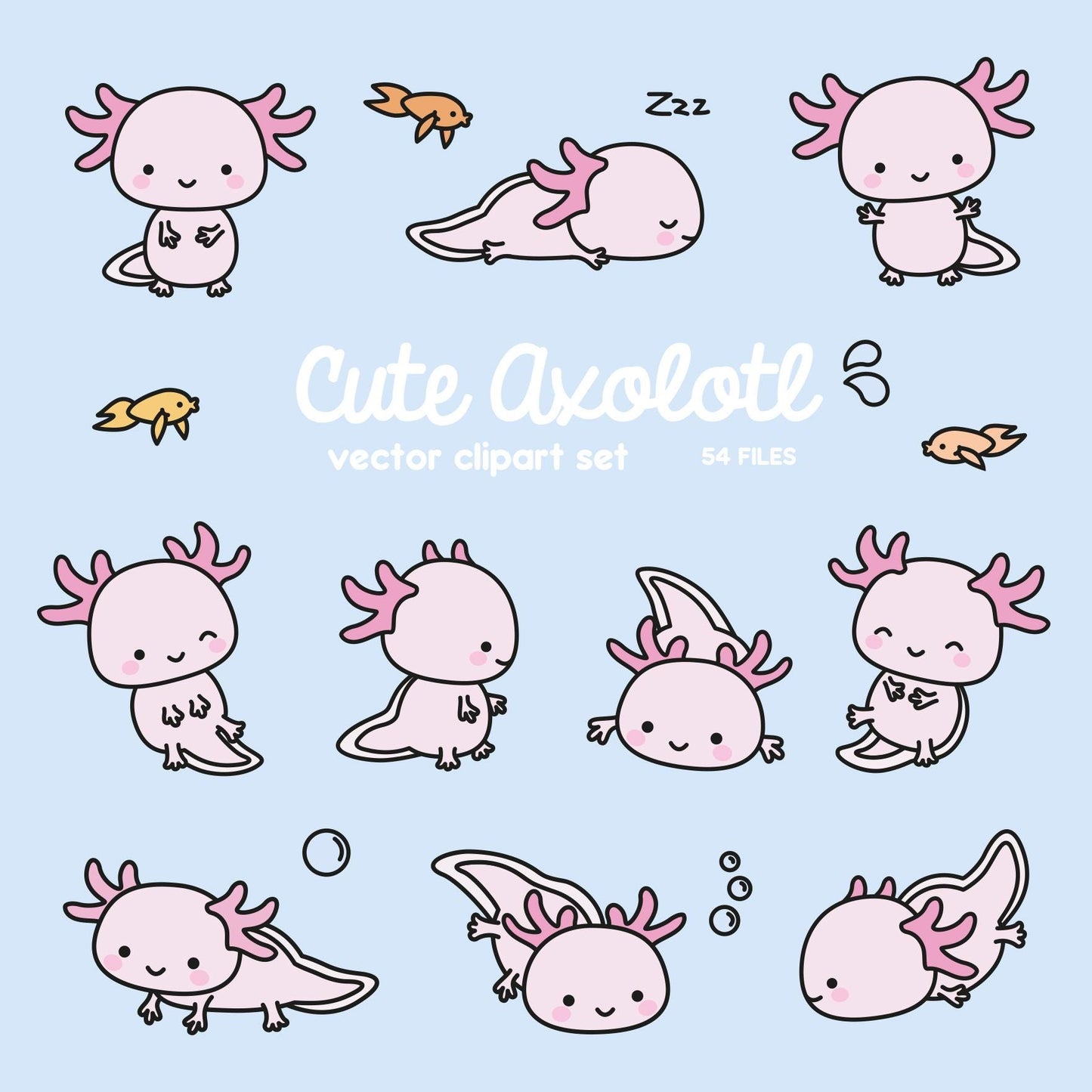 Premium Vector Clipart - Kawaii Axolotls - Cute Axolotl Clipart Set - High Quality Vectors - Instant Download - Kawaii Clipart