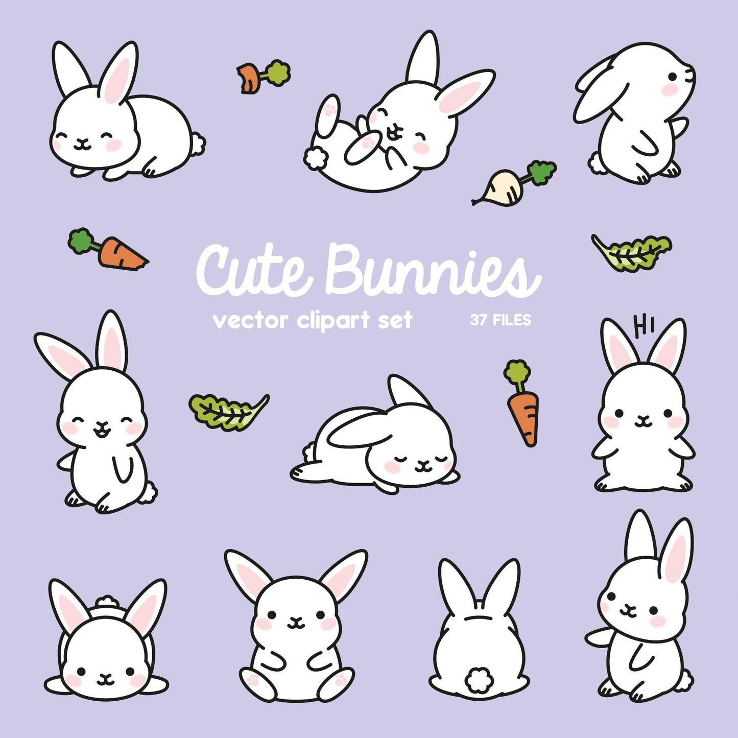 Premium Vector Clipart - Kawaii Bunny - Cute Bunny Clipart Set - High Quality Vectors - Instant Download - Kawaii Clipart