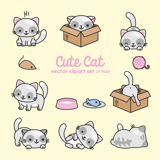 Premium Vector Clipart - Kawaii Cats - Cute Cats Clipart Set - High Quality Vectors - Instant Download - Kawaii Clipart