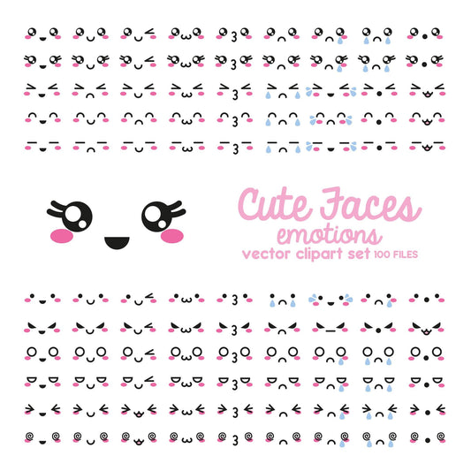 Premium Vector Clipart - Kawaii Faces - Cute Faces Clipart Set - High Quality Vectors - Instant Download - Kawaii Clipart