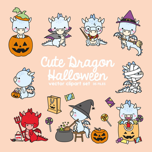 Premium Vector Clipart - Kawaii Halloween Dragons - Cute Halloween Dragons Clipart Set - High Quality Vectors - Blue Dragon