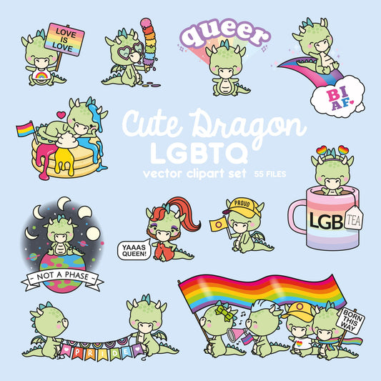 Premium Vector Clipart - Kawaii LGBTQ Pride Dragon - Cute Dragon Queer Pride Clipart - Instant Download - Kawaii Clipart