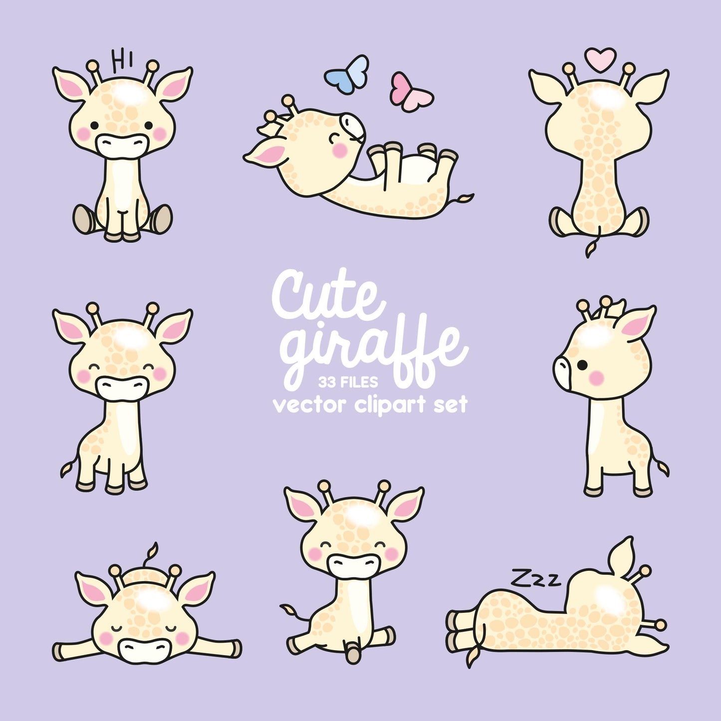 Premium Vector Clipart - Kawaii Giraffes - Cute Giraffes Clipart Set - High Quality Vectors - Instant Download - Kawaii Clipart