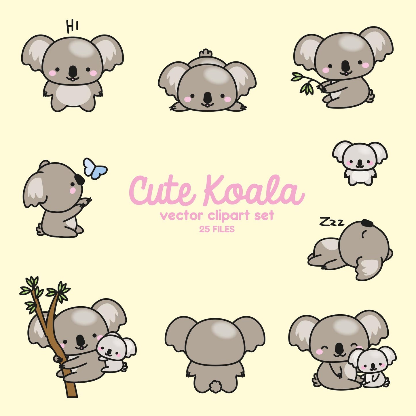 Premium Vector Clipart - Kawaii Koala - Cute Koalas Clipart Set - High Quality Vectors - Instant Download - Kawaii Clipart