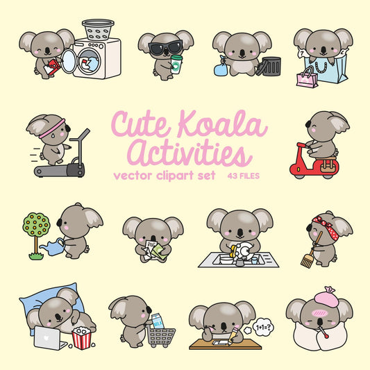 Premium Vector Clipart - Kawaii Koala - Cute Koala Planning Clipart - Instant Download - Kawaii Clipart