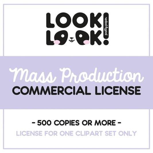 Commercial Use License - Mass Production License - 500 Copies or more - No Credit License - Good For One Clip Art Set