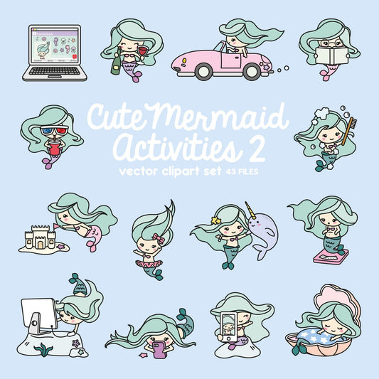 Premium Vector Clipart - Kawaii Mermaid - Cute Mermaid Clipart - Even More Mermaids - Instant Download - Kawaii Clipart