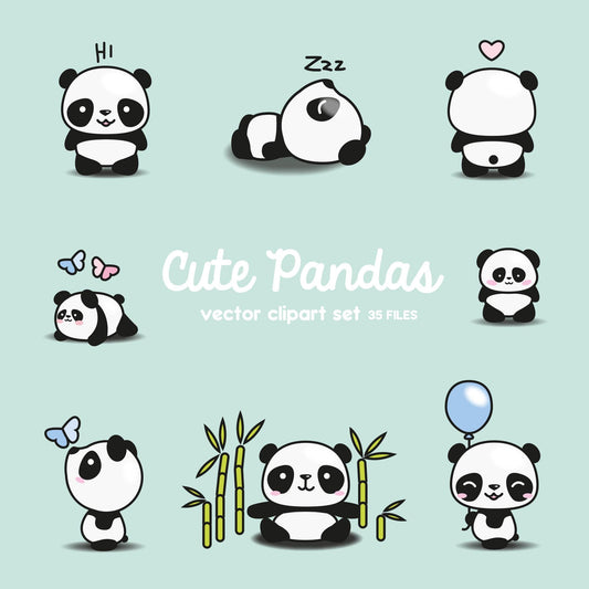 Premium Vector Clipart - Kawaii Pandas - Cute Pandas Clipart Set - High Quality Vectors - Instant Download - Kawaii Clipart