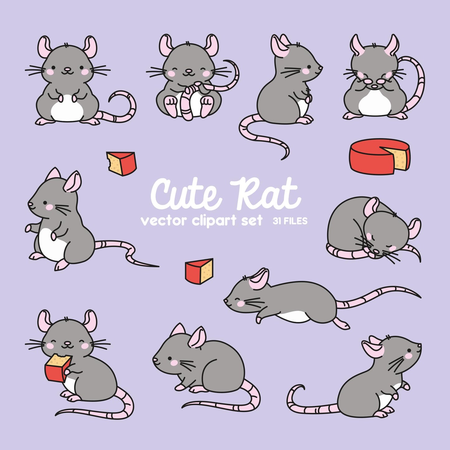 Premium Vector Clipart - Kawaii Rats - Cute Rat Clipart Set - High Quality Vectors - Instant Download - Kawaii Clipart