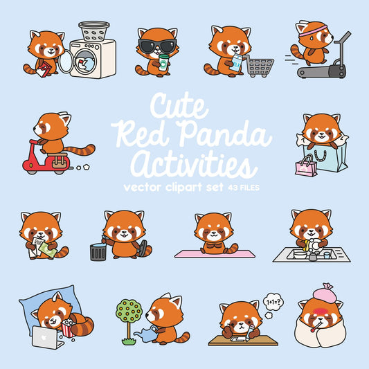 Premium Vector Clipart - Kawaii Red Pandas - Cute Red Pandas Planning Clipart - Instant Download - Kawaii Clipart