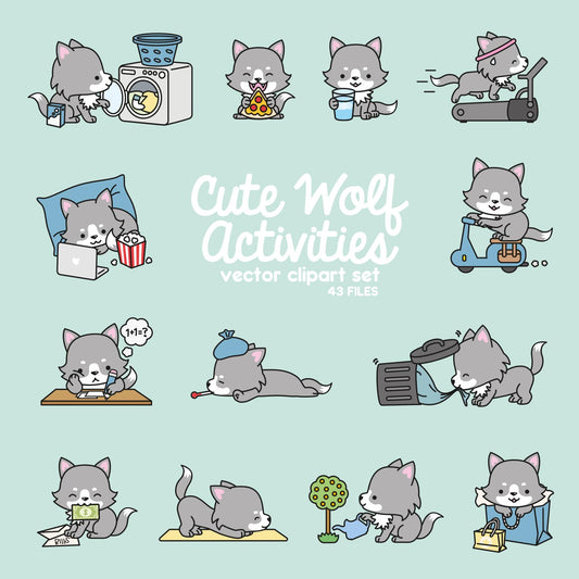 Premium Vector Clipart - Kawaii Wolf - Cute Wolf Planning Clipart - Even More Wolves - Instant Download - Kawaii Clipart