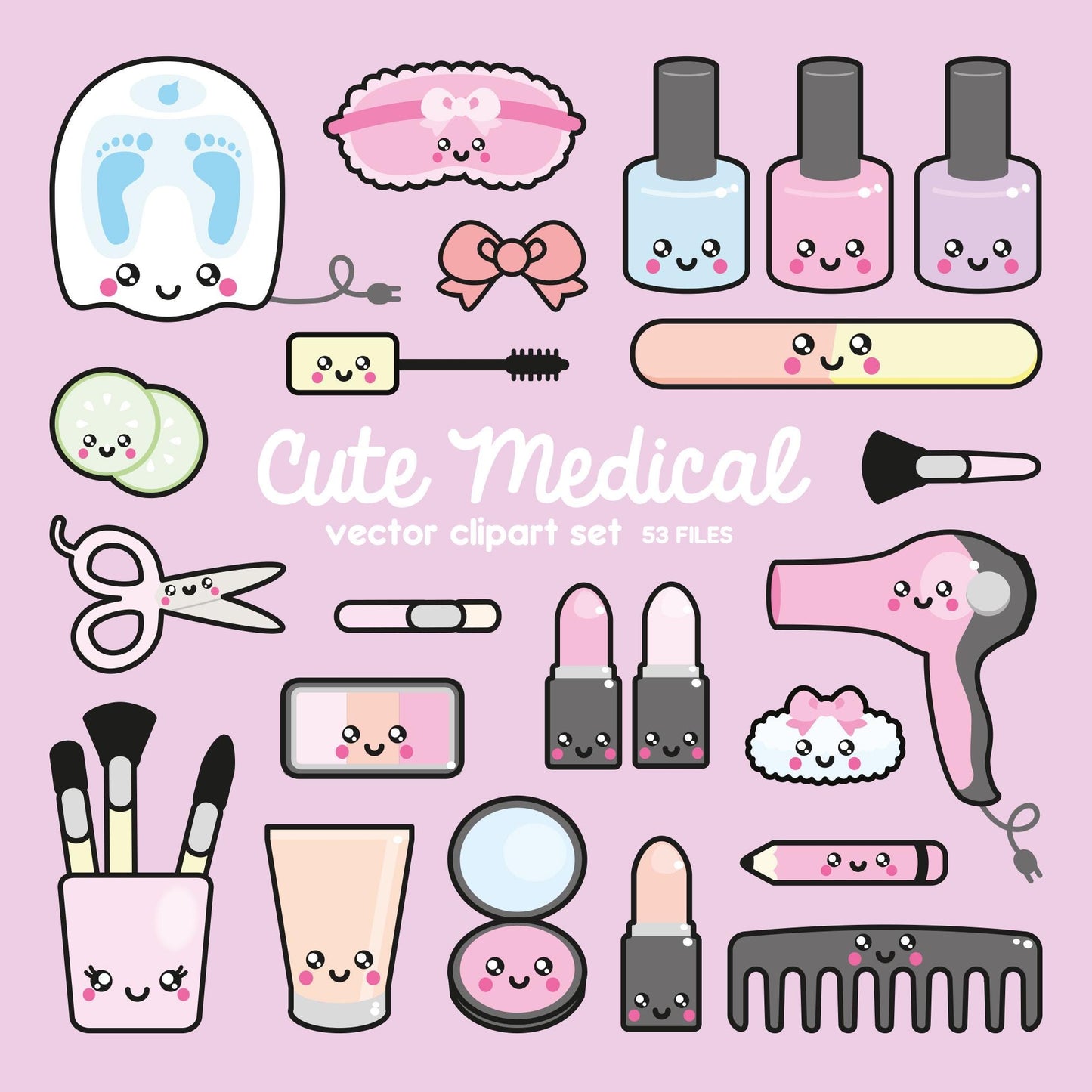 Premium Vector Clipart - Kawaii Beauty Clipart - Kawaii Beauty Clip art Set - High Quality Vectors - Instant Download - Kawaii Spa Clipart