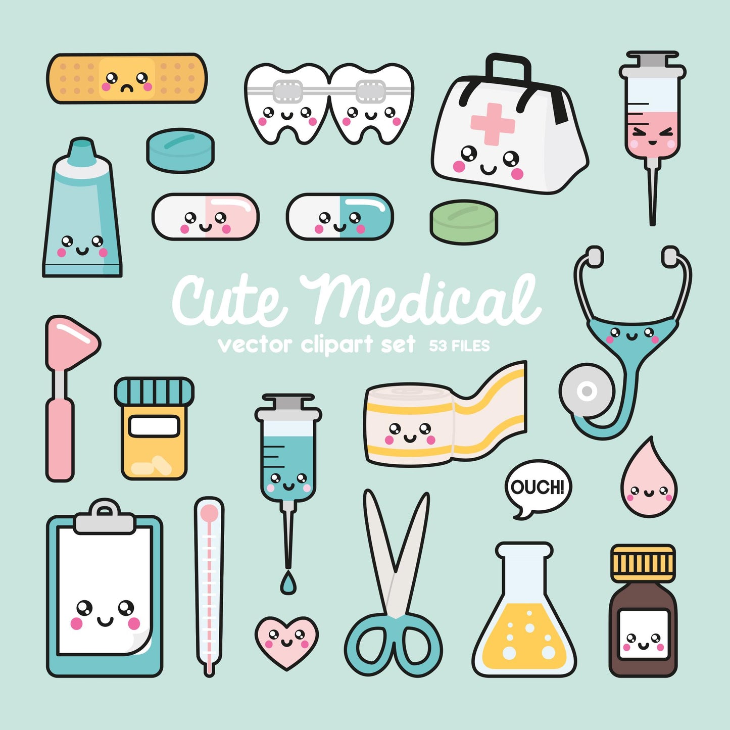 Premium Vector Clipart - Kawaii Doctor Clipart - Kawaii Clip Art Set - High Quality Vectors - Instant Download - Kawaii Medical Clipart