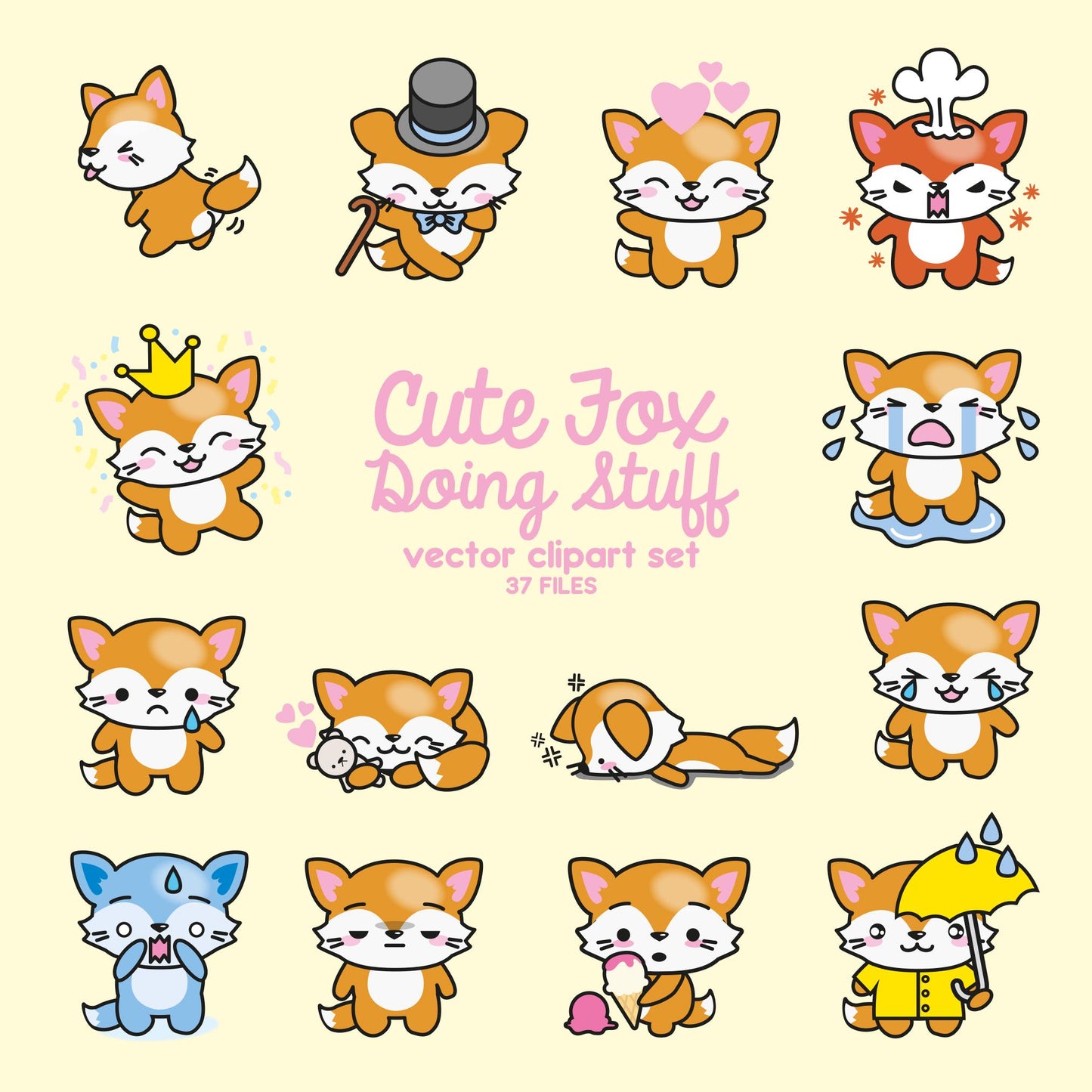 Premium Vector Clipart - Kawaii Floss the Fox - Cute Fox Clipart - High Quality Vectors - Instant Download - Kawaii Fox Clipart