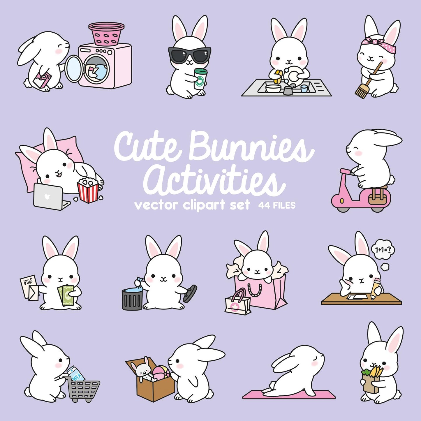 Premium Vector Clipart - Kawaii Bunny - Cute Bunny Planning Clipart - Instant Download - Kawaii Clipart