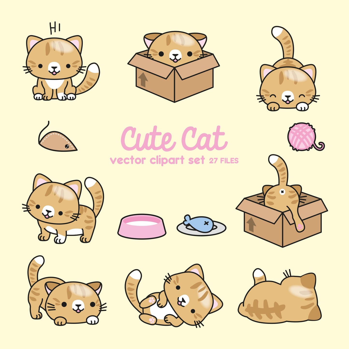 Premium Vector Clipart - Kawaii Ginger Cats - Cute Ginger Cats Clipart Set - High Quality Vectors - Instant Download - Kawaii Cats Clipart