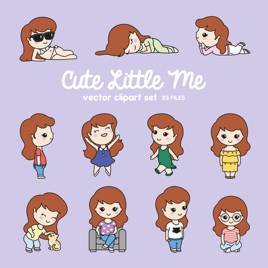 Premium Vector Clipart - Cute Me - Kawaii Girls - Cute Girls Clipart Set - High Quality Vectors - Red Hair - Kawaii Clipart