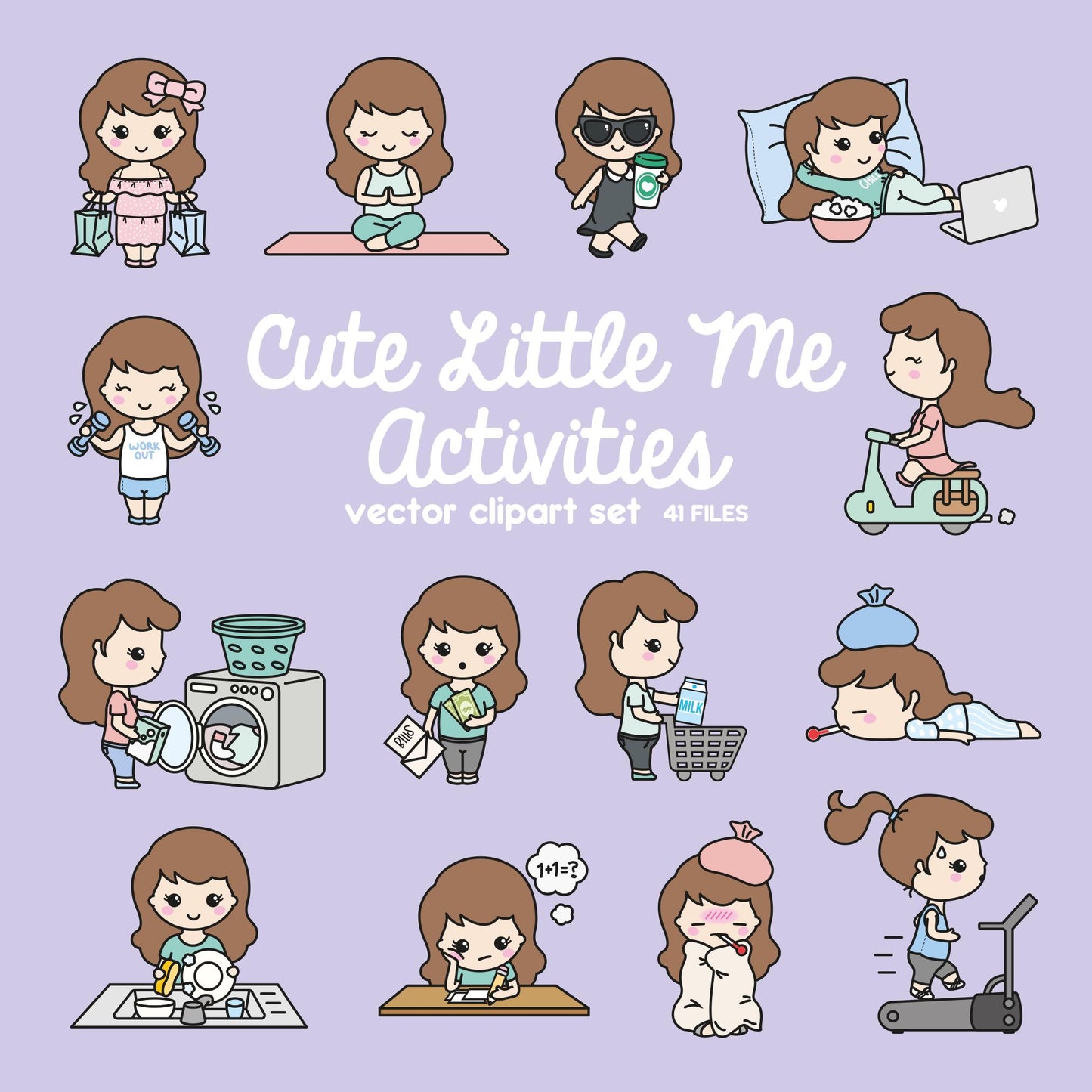 Premium Vector Clipart - Cute Me - Kawaii Girl - Cute Girl Planning Clipart - Instant Download - Kawaii Clipart