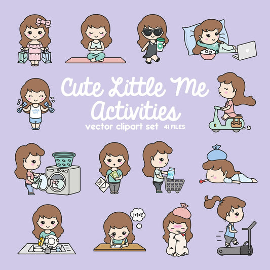 Premium Vector Clipart - Cute Me - Kawaii Girl - Cute Girl Planning Clipart - Instant Download - Kawaii Clipart