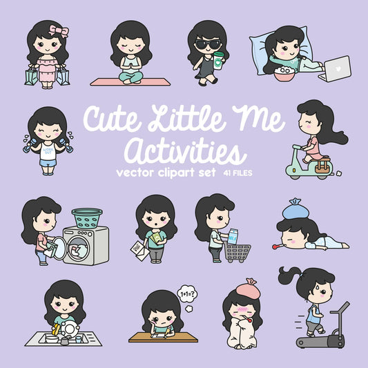 Premium Vector Clipart - Cute Me - Kawaii Girl - Cute Girl Planning Clipart - Black Hair - Kawaii Clipart