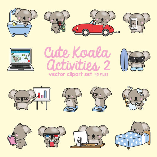 Premium Vector Clipart - Kawaii Koala - Cute Koala Planning Clipart - Getting Even More Stuff Done- Instant Download - Kawaii Clipart