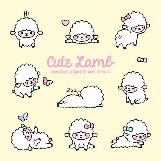 Premium Vector Clipart - Kawaii Lambs - Cute Lamb Clipart Set - High Quality Vectors - Instant Download - Kawaii Clipart - Kawaii Sheep