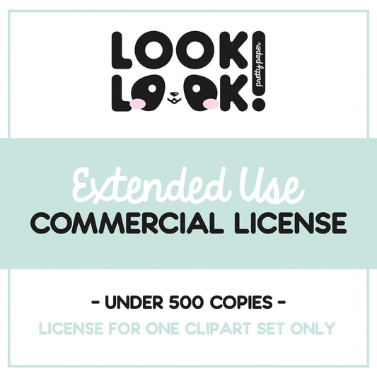 Commercial Use License - Extended Use License - Under 500 copies - No Credit License - Good For One Clip Art Set