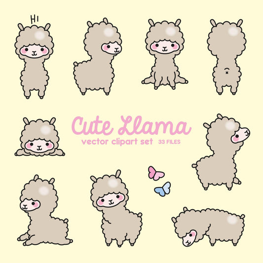 Premium Vector Clipart - Kawaii Llamas - Cute Llama Clipart Set - High Quality Vectors - Instant Download - Kawaii Clipart