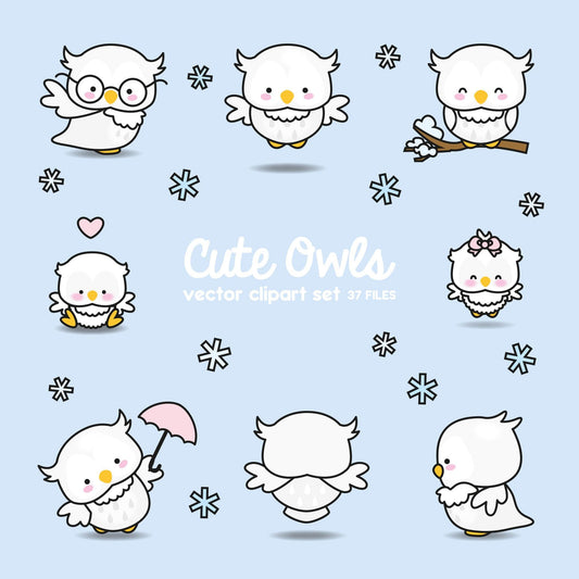 Premium Vector Clipart - Kawaii Owls - Cute Owls Clipart Set - High Quality Vectors - Instant Download - Kawaii Clipart