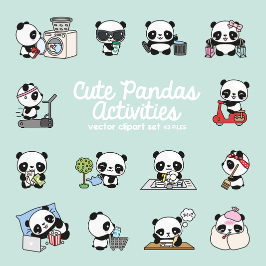 Premium Vector Clipart - Kawaii Panda - Cute Panda Planning Clipart - Instant Download - Kawaii Clipart