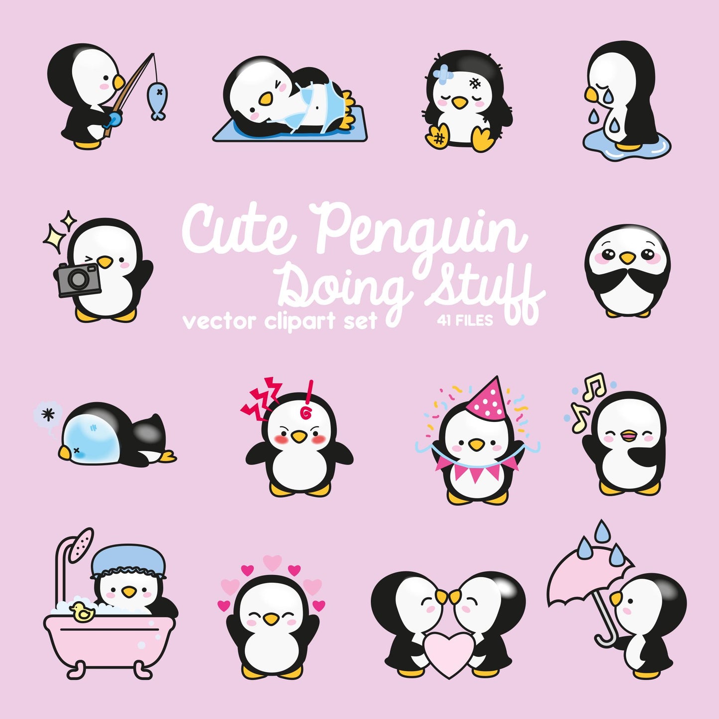 Premium Vector Clipart - Kawaii Pearl the Penguin - Cute Pengun Clipart - High Quality Vectors - Instant Download - Kawaii Penguin Clipart