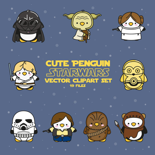 Premium Vector Clipart - Kawaii Penguins Star Wars - Cute Penguins Clipart Set - High Quality Vectors - Kawaii Star Wars Clipart