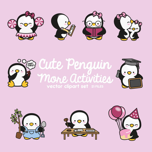 Premium Vector Clipart - More Kawaii Penguins - More Cute Penguins Clipart Set - High Quality Vectors - Instant Download - Kawaii Clipart