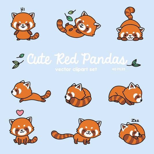 Premium Vector Clipart - Kawaii Red Pandas - Cute Red Panda Clipart Set - High Quality Vectors - Instant Download - Kawaii Clipart